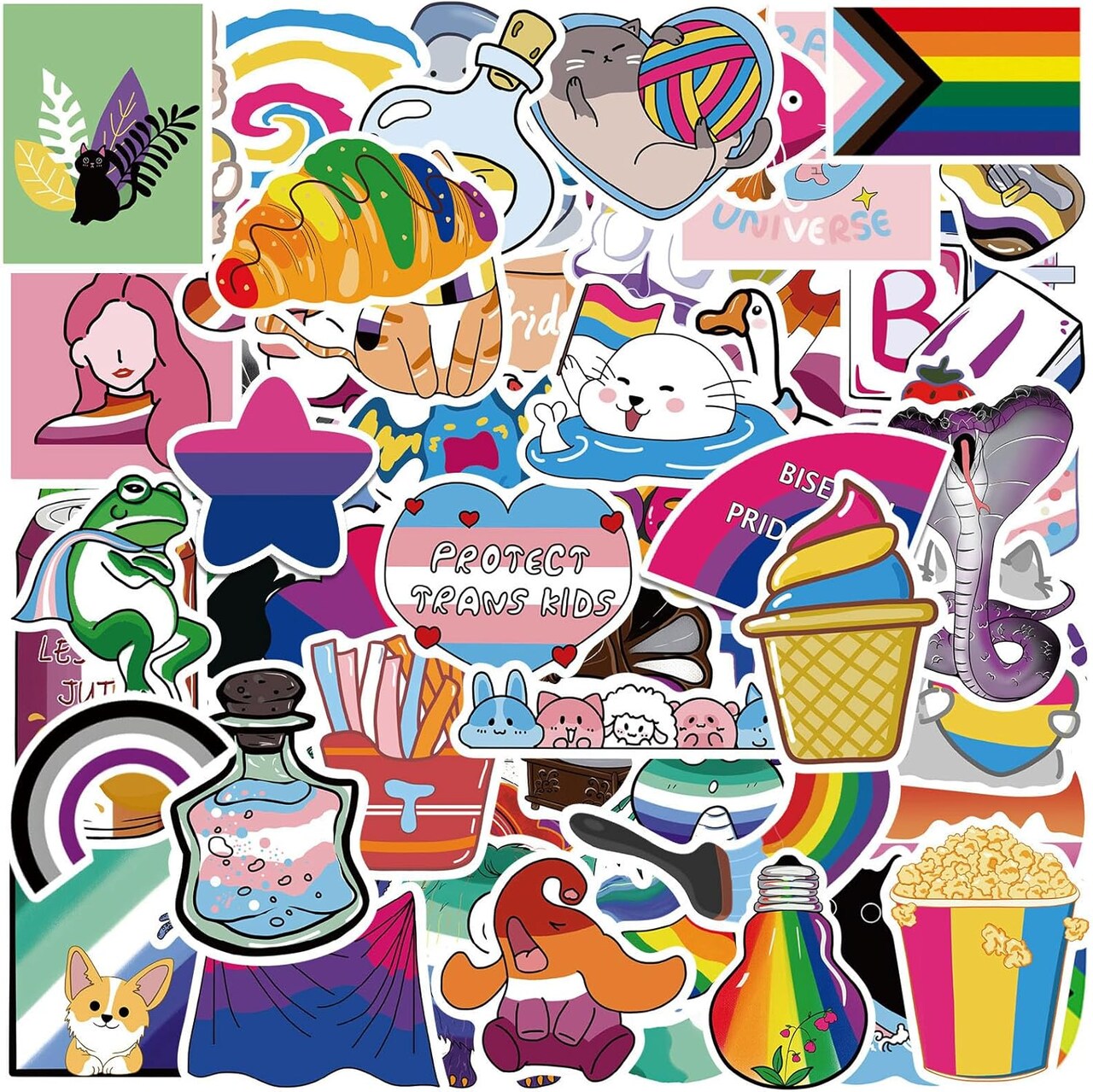 Pride Stickers, 200 PCS Mixed All Kind of LGBTQ+ Stickers Bulk for Trans Bi Lesbian LGBTQ Gay Pride Stuff Accessories Celebration Parades Home Decor Party Supplies Festivals